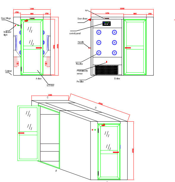 Lはクリーンルームの空気クリーニング装置の空気シャワーに90度のコーナーのドアをタイプします 0