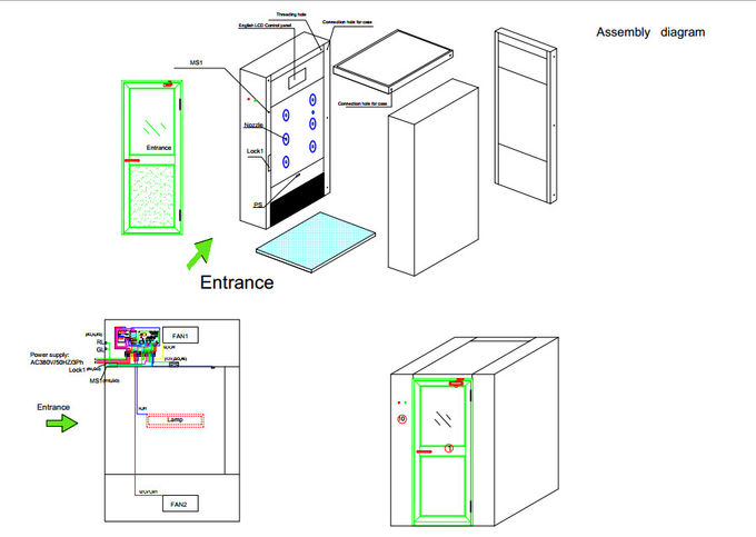 二重吹くクリーンルームの空気シャワーの単一アルミニウム ドアW1400xD1000xH2100mm 1