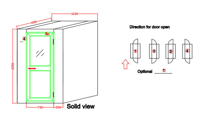 W730mmのアルミニウム振動ドア、1230mmの幅が付いている自動吹くクリーンルームの空気シャワー 3