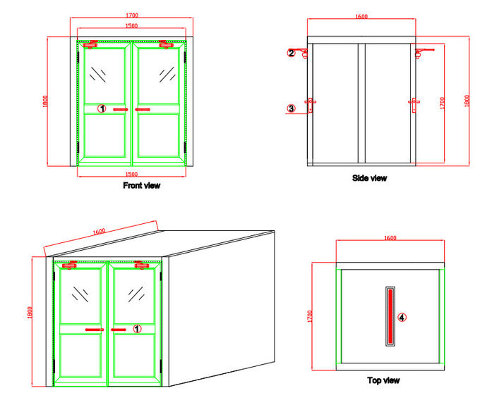 大きい区域の動的パス ボックス、二重葉の振動ドアが付いている窓を通したクリーン ルームのパス 1