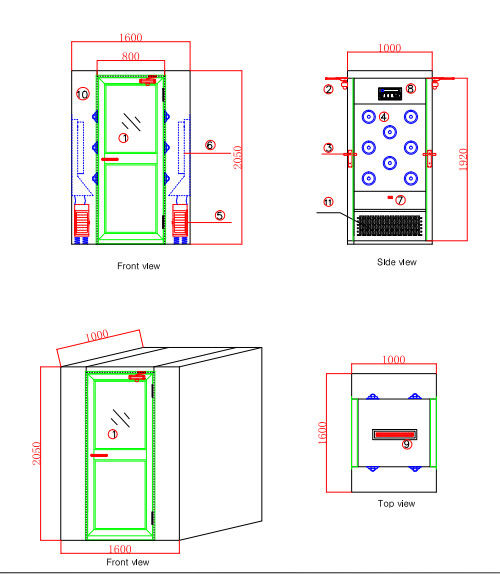 マレーシアの大きい包装のステンレス鋼の振動ドアへの個人的なクリーンルームの空気シャワー 0